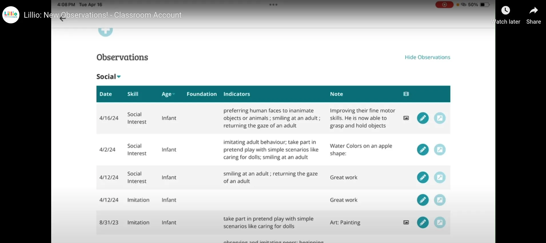 Lillio's Observations project screenshot